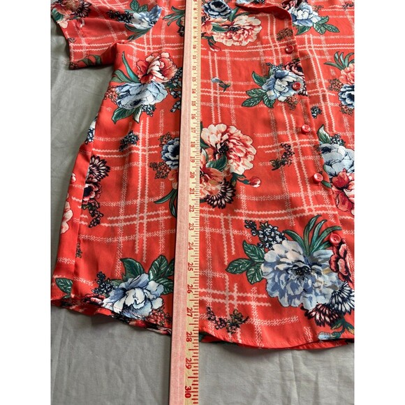 Bon Worth Women’s Orange Floral Button Up Hawaiian Style Blouse Top Size large - Picture 5 of 6